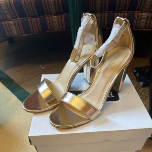 Gold ankle-strap heels